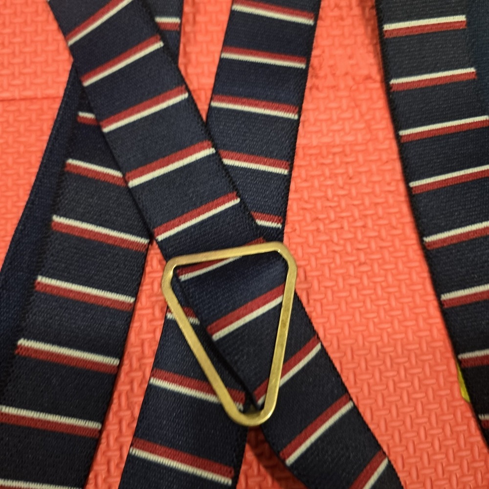 Men's Adjustable X-Back Suspenders - Navy Blue with Red & White Stripes -... - Picture 5 of 7